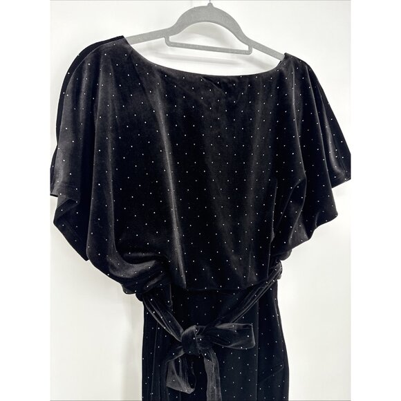 KENSIE Size Large Black Velvet Belted Short Sleeve Sheath Cocktail Event Dress - Picture 5 of 8